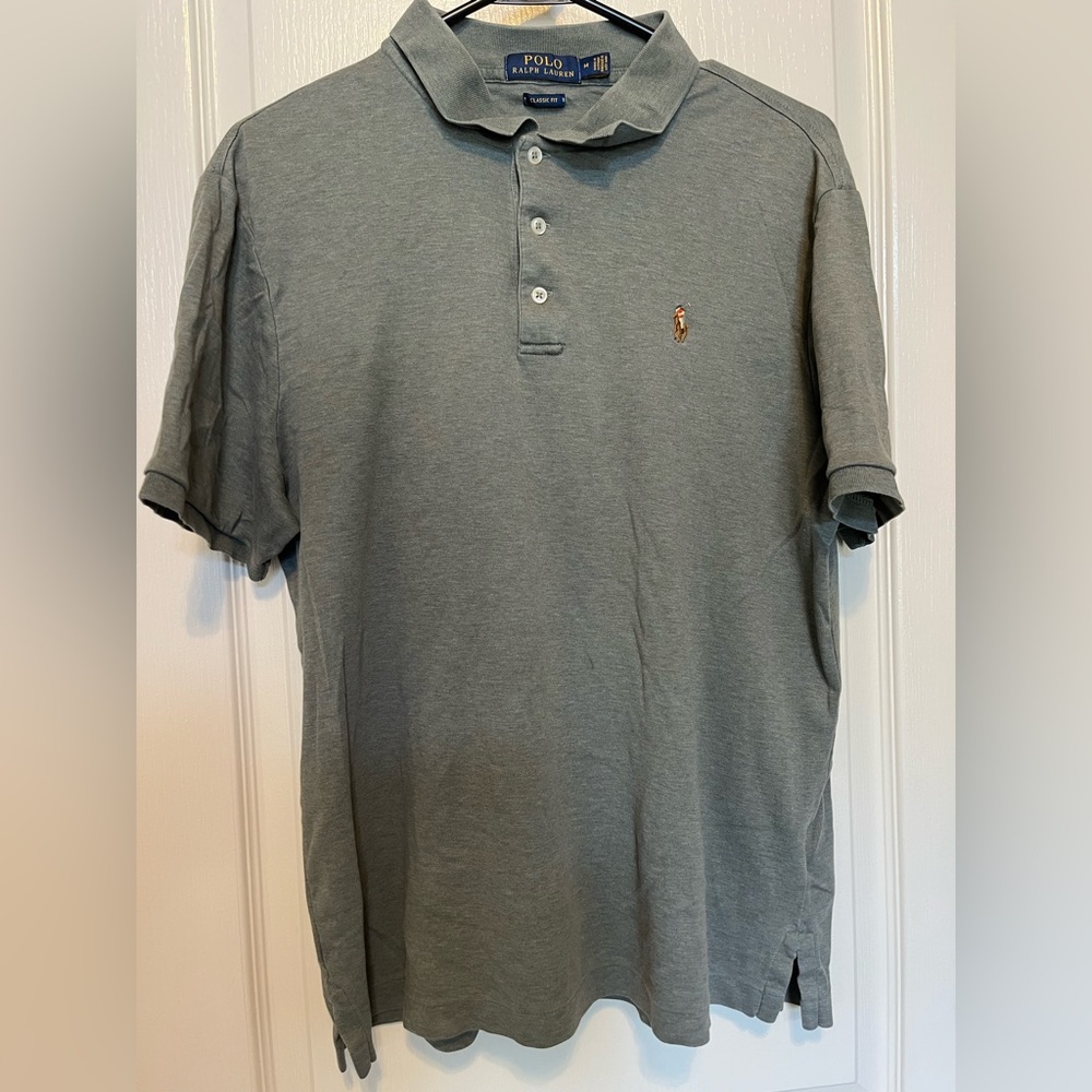 Polo By Ralph Lauren Classic Fit Soft Cotton Polo Shirt Gray/Green Size Medium